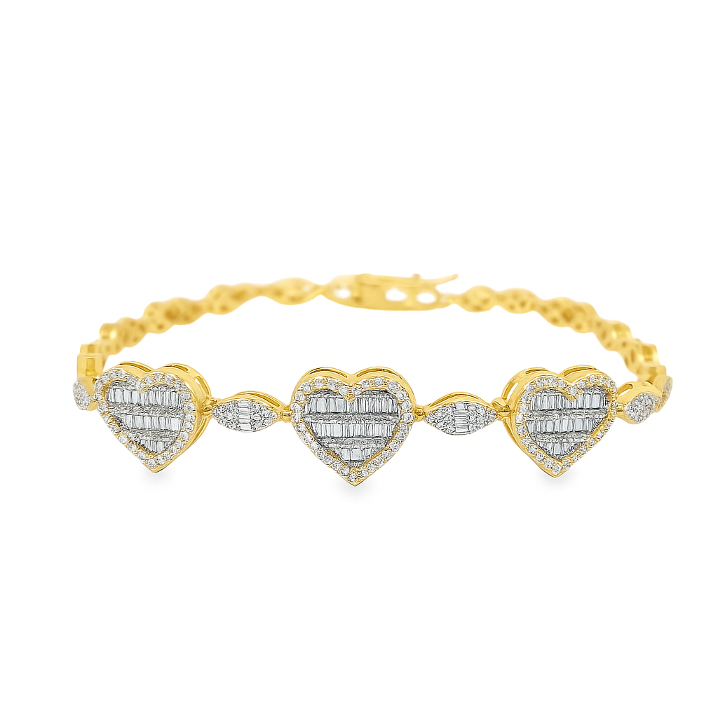 10K Yellow Gold Marquise & Heart Diamond Bracelet 2.05 ctw – Elegant Women’s Link Design | Jewelry Palace