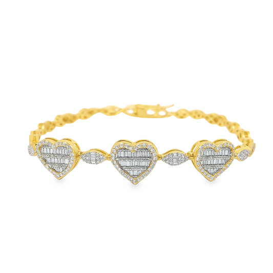10K Yellow Gold Marquise & Heart Diamond Bracelet 2.05 ctw – Elegant Women’s Link Design | Jewelry Palace