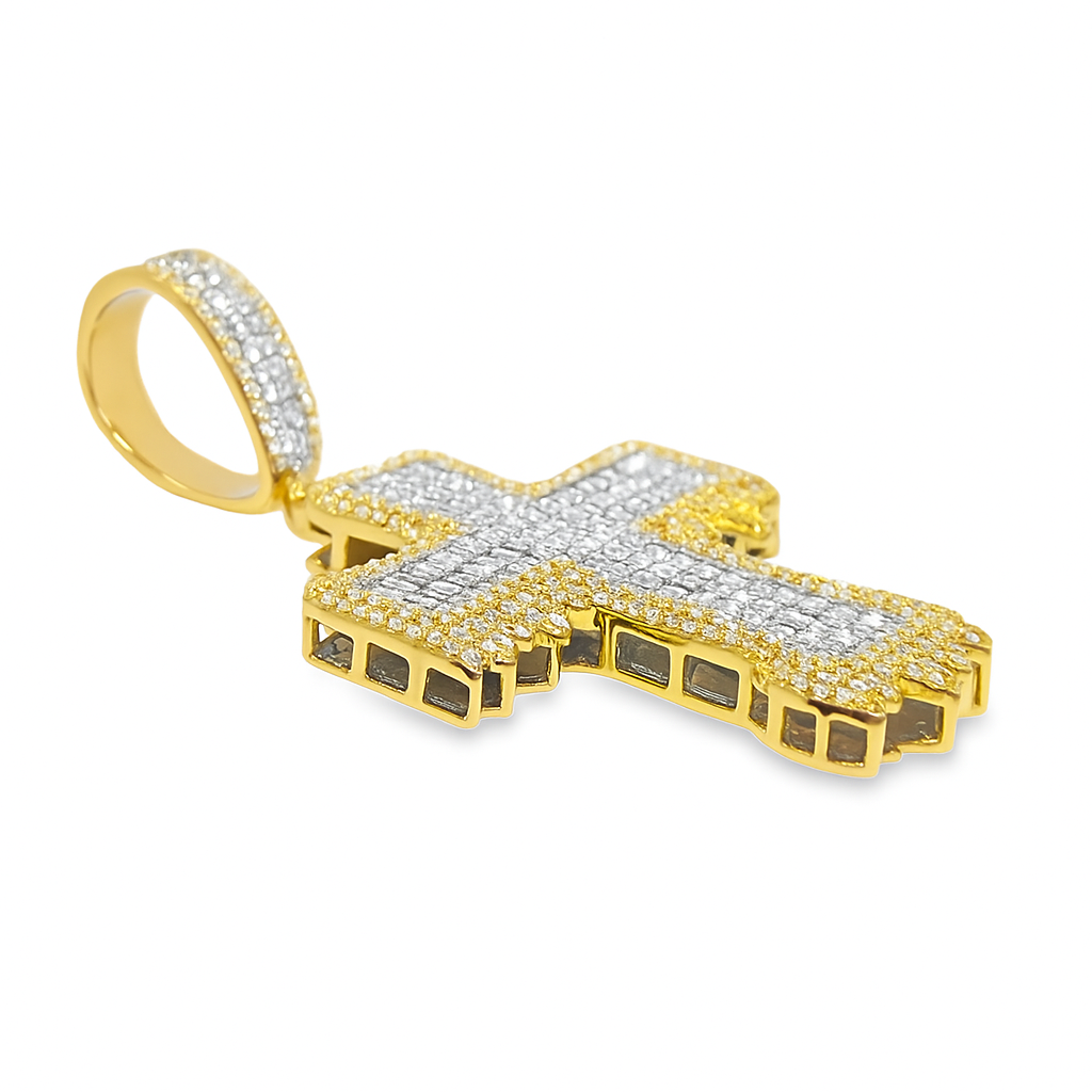 10K Yellow Gold Diamond Cross Pendant with Round Brilliant Cut Diamonds 1.35 ctw