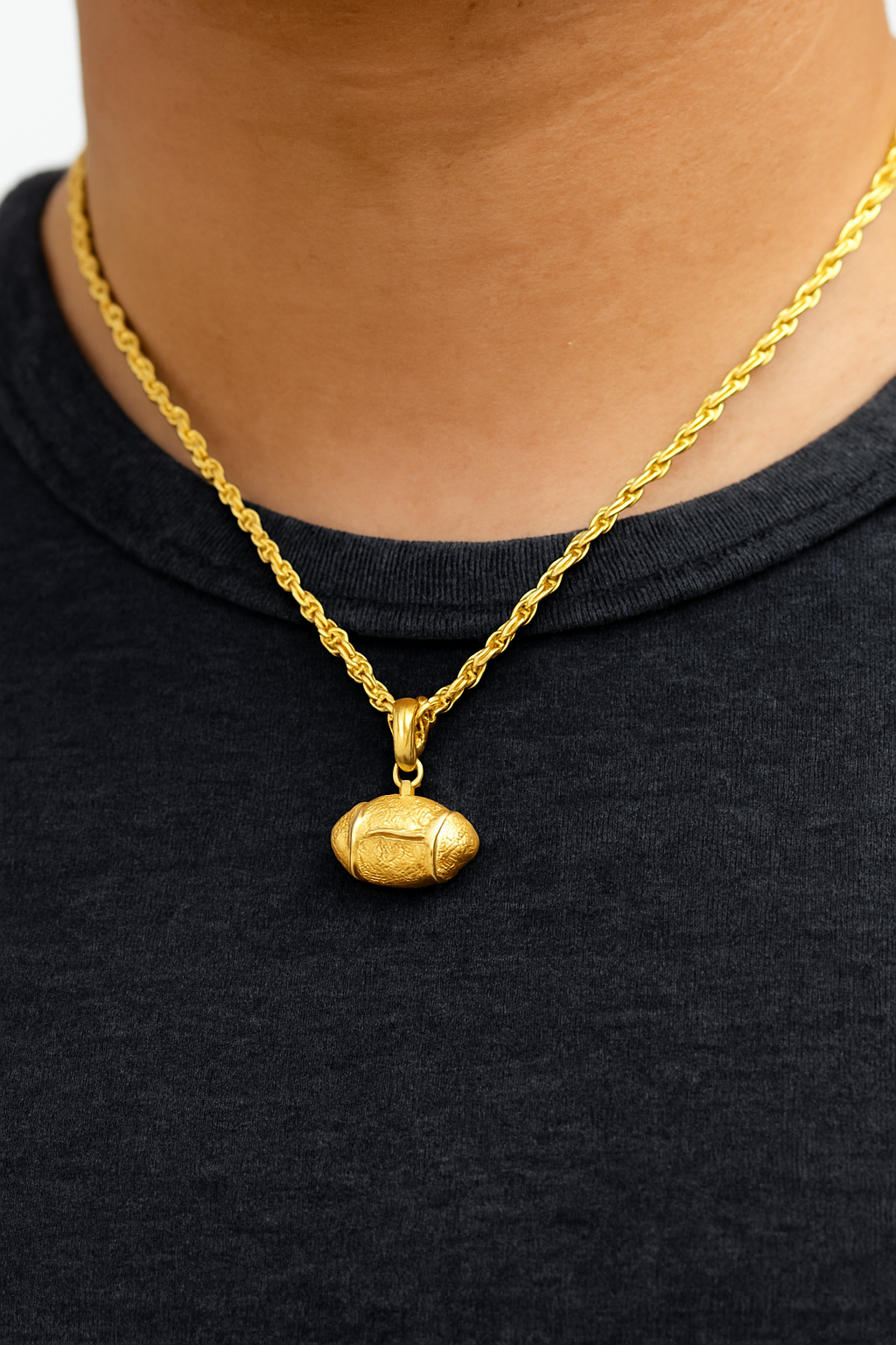 10K Yellow Gold Football Pendant Necklace | Sports Charm with Rope Chain | Jewelry Palace