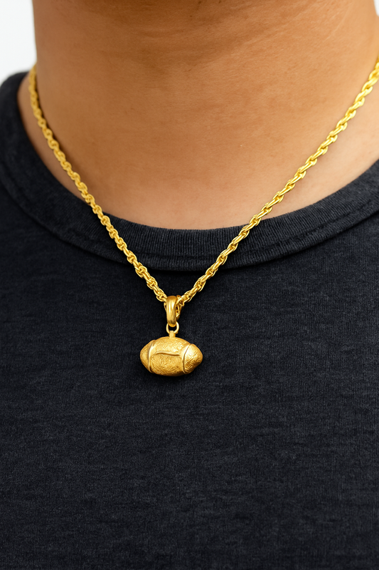 10K Yellow Gold Football Pendant Necklace | Sports Charm with Rope Chain | Jewelry Palace
