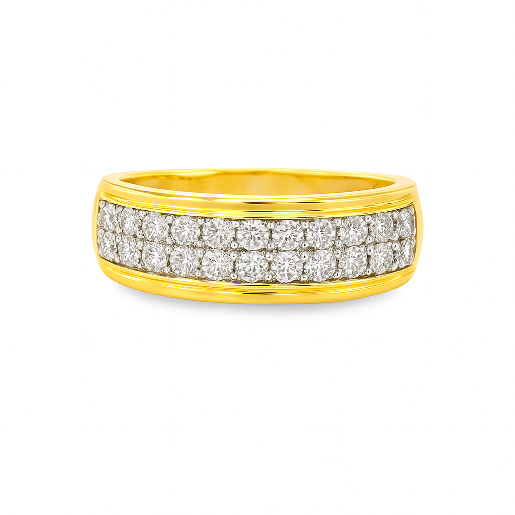 Mens Diamond Band 10K Yellow Gold Two Row Wedding Ring 0.75 CTW