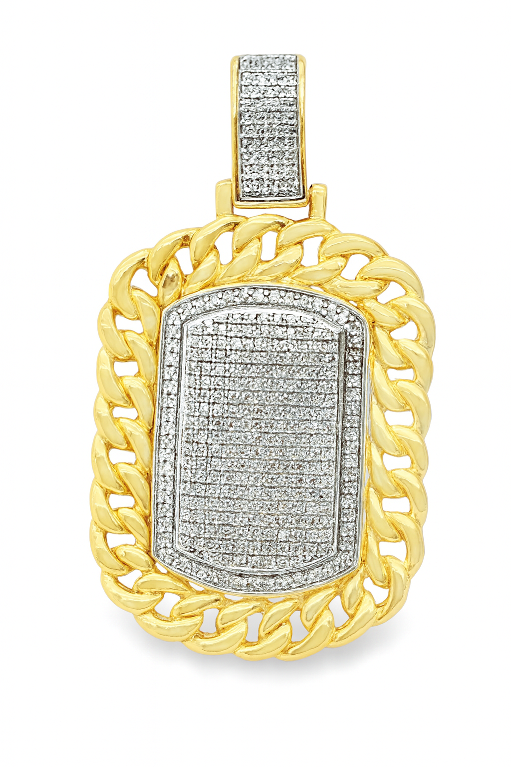 10K Yellow Gold Diamond Dog Tag Pendant with Cuban Border 0.87 ctw | Iced Out Pendant for Men – Jewelry Palace