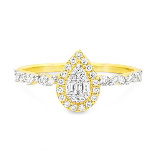 0K Yellow Gold Pear Shape Diamond Halo Ring 0.28 ctw