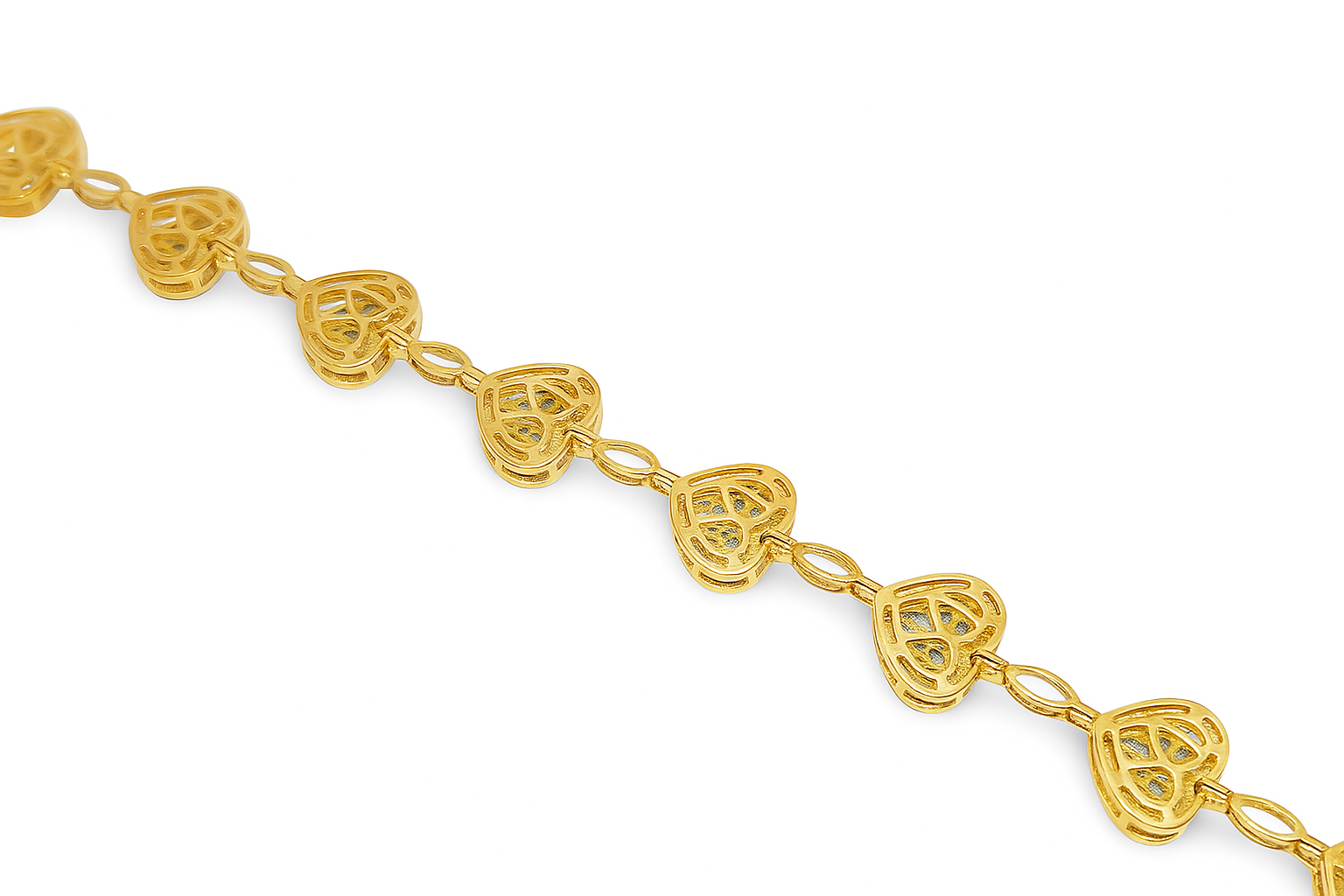 10K Yellow Gold Women’s Baguette Heart Marquise Link Diamond Bracelet 2.35 ctw – 7" Elegant Design | Jewelry Palace