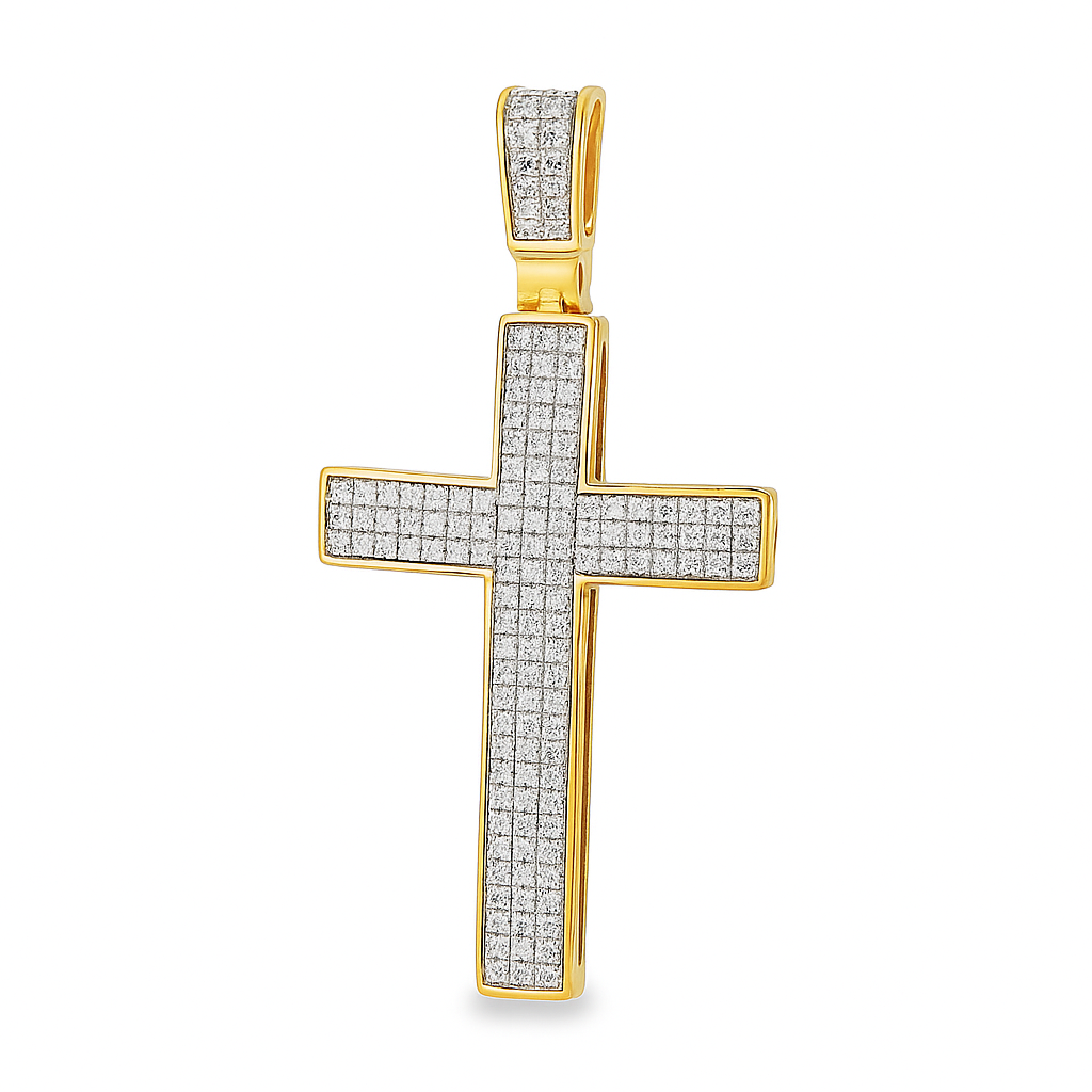 10K Yellow Gold Pavé Diamond Cross Pendant 0.25 ctw – Round Cut Faith Jewelry | Jewelry Palace Lithonia, GA