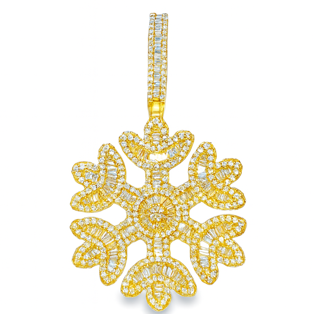 10K Yellow Gold Diamond Snowflake Pendant 6.00 ctw | Iced Out Luxury Winter Pendant – Jewelry Palace