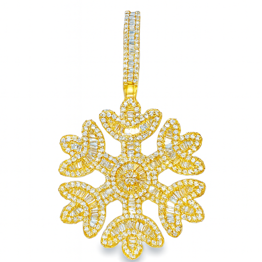10K Yellow Gold Diamond Snowflake Pendant 6.00 ctw | Iced Out Luxury Winter Pendant – Jewelry Palace