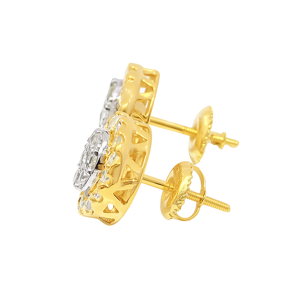 10K Yellow Gold 1.11 ctw Diamond Round Earrings | Halo Set | Jewelry Palace
