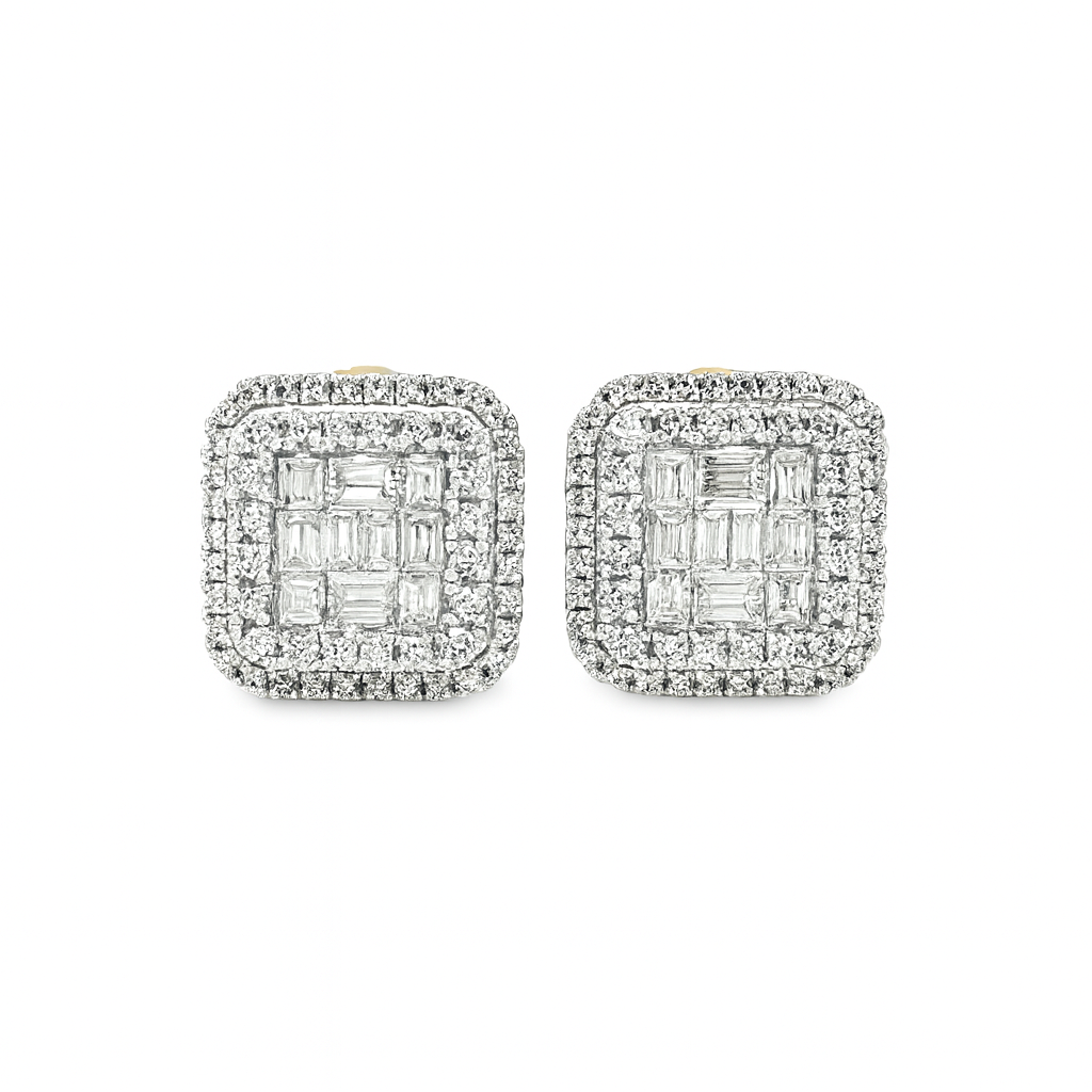 14K Yellow Gold Diamond Square Brilliant Cut Earrings 0.50 CTW | Jewelry Palace