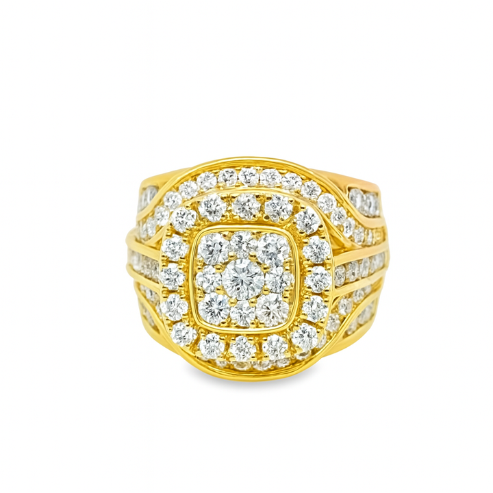 10K Yellow Gold Round Cut Diamond Halo Ring 3.33 ctw | Bold Luxury Statement – Jewelry Palace Lithonia GA
