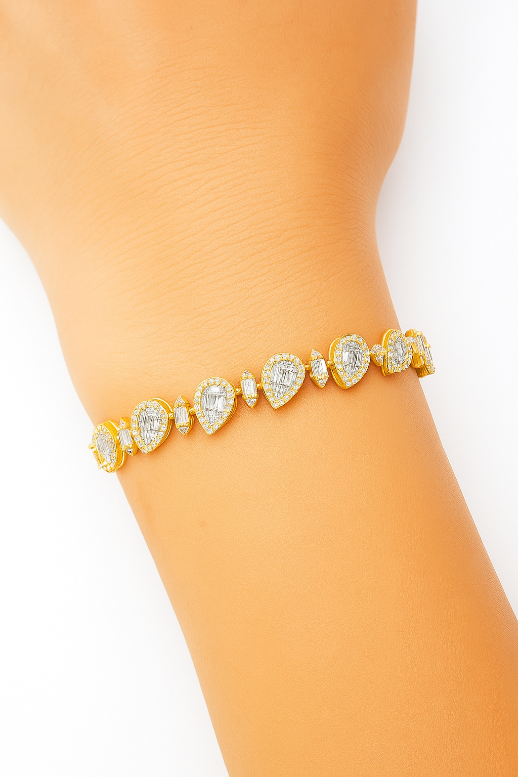 10K Yellow Gold Pear & Marquise Diamond Cluster Cuff Bracelet 2.50 ctw – Elegant Women’s Design | Jewelry Palace