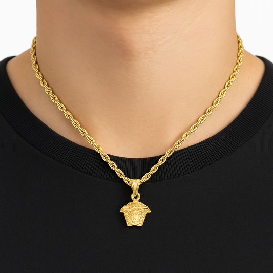 10K Yellow Gold Medusa Pendant Necklace | Bold Rope Chain Set | Jewelry Palace