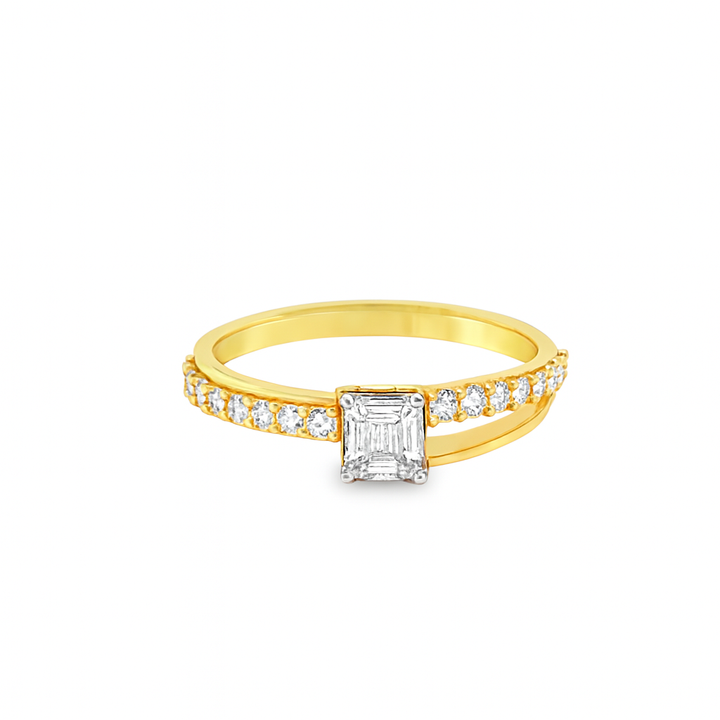 14K Yellow Gold Diamond Square Cut Ring 1.00 ctw | Baguette Cluster Engagement Ring – Jewelry Palace