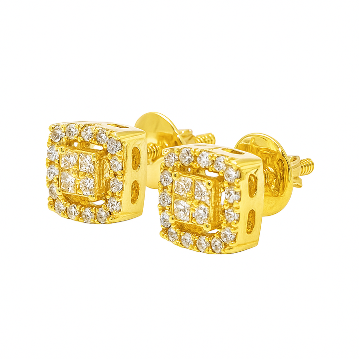 10K Yellow Gold Diamond Square Halo Stud Earrings – 0.12 CTW | Jewelry Palace