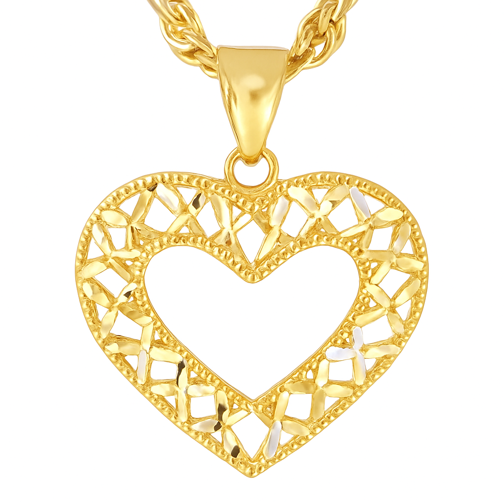 10K Yellow Gold Open Heart Pendant Necklace Set – Diamond-Cut Love Design | Jewelry Palace