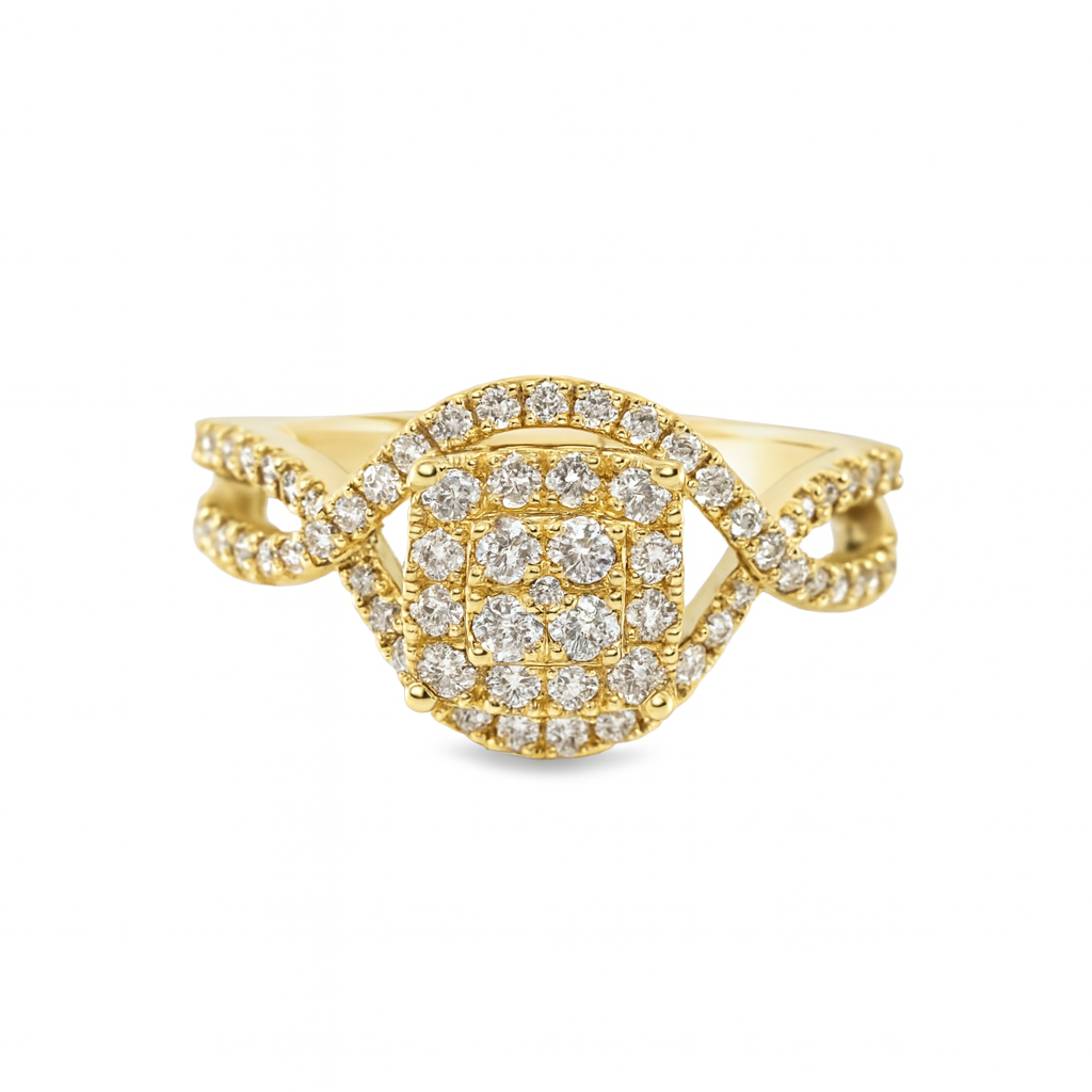 10K Yellow Gold Diamond Ring 0.51 ctw | Square Cluster with Twisted Band – Jewelry Palace Lithonia GA
