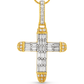 10K Yellow Gold Diamond Cross Pendant Necklace Baguette & Round Diamonds 0.35 CTW
