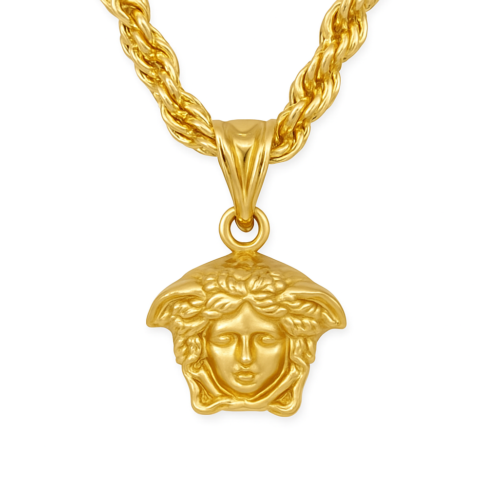 10K Yellow Gold Medusa Pendant Necklace | Bold Rope Chain Set | Jewelry Palace