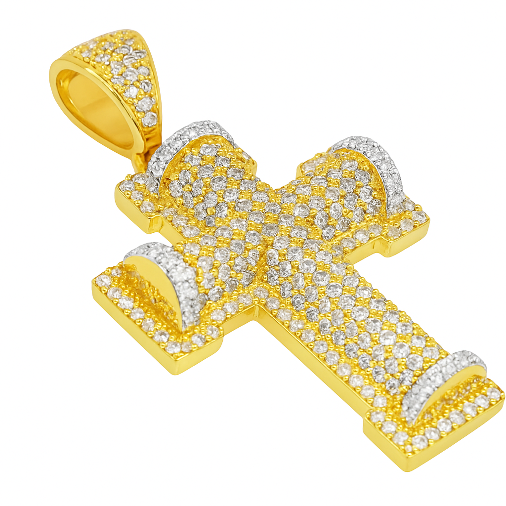 10K Yellow Gold Diamond Cross Pendant with Round Cut Diamonds 3.99 ctw