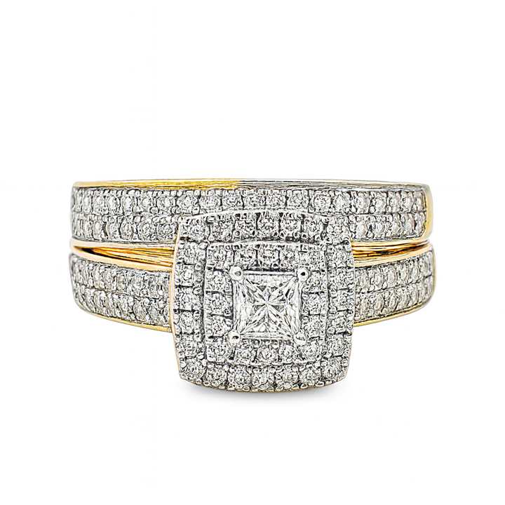 10K Yellow Gold Diamond Engagement Ring & Wedding Band Set 0.84 CTW