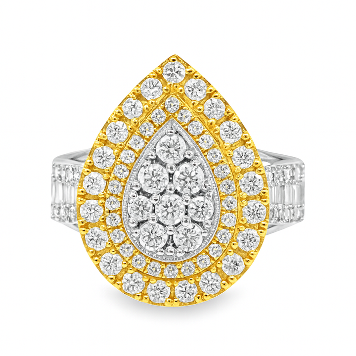 10K Yellow Gold Pear Shaped Diamond Ring 0.98 ctw