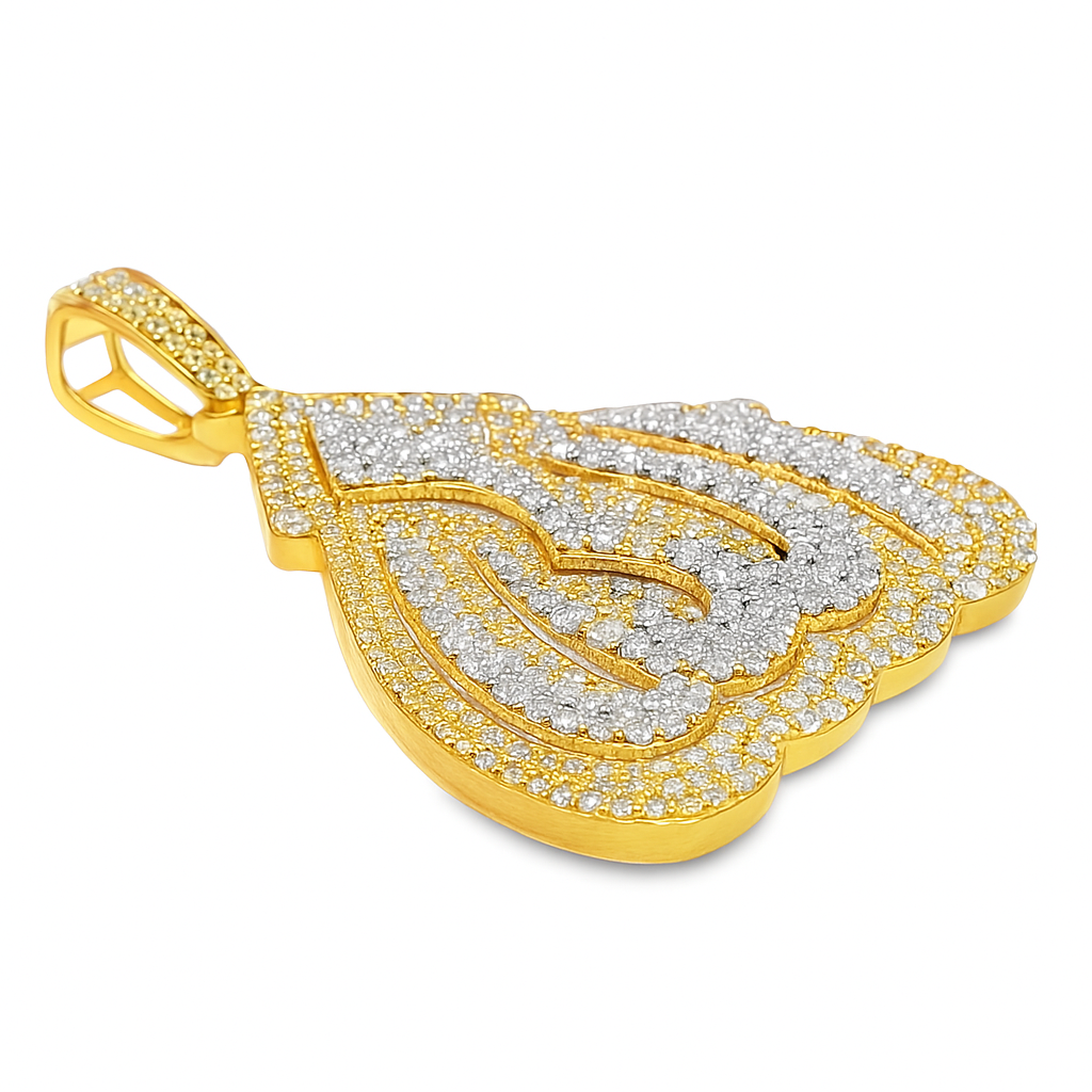 10K Yellow Gold Diamond Allah Pendant 5.30 ctw | Iced-Out Round Cut Islamic Charm