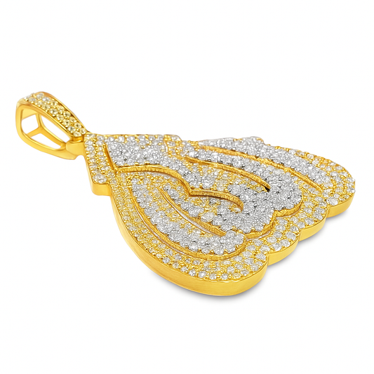 10K Yellow Gold Diamond Allah Pendant 5.30 ctw | Iced-Out Round Cut Islamic Charm