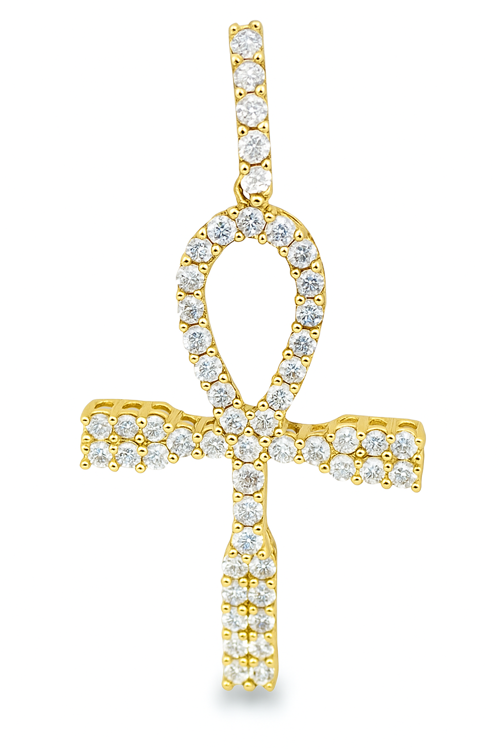 10K Yellow Gold Diamond One Row Ankh Cross Pendant 1.25 CTW | Jewelry Palace