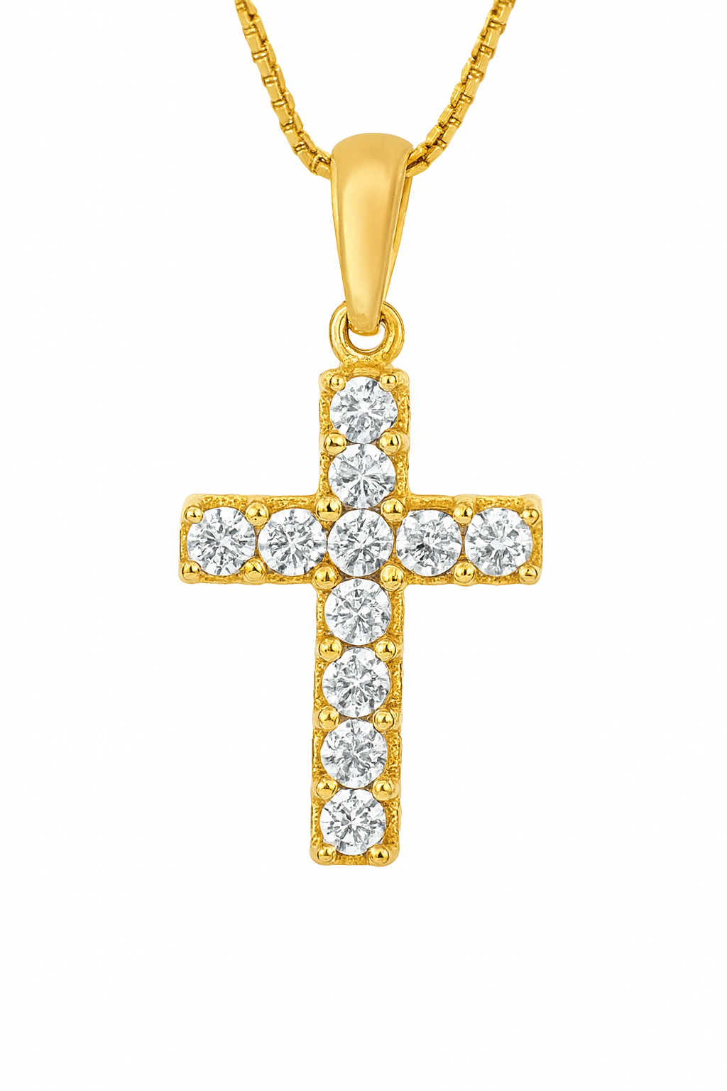 10K Yellow Gold Diamond Cross Charm Necklace Round Brilliant Diamonds 0.50 CTW