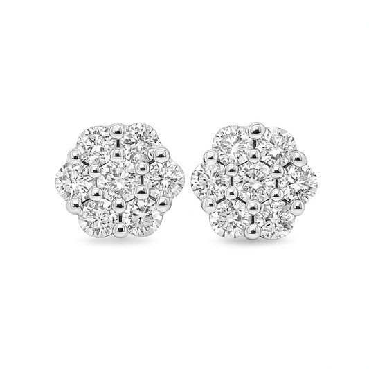 10K Yellow Gold 0.75 ctw Diamond Flower Earrings | Cluster Studs | Jewelry Palace