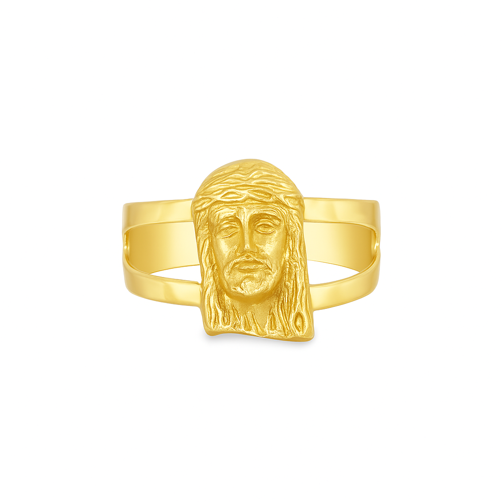 10K Yellow Gold Jesus Face Ring with Split Shank | Jewelry Palace