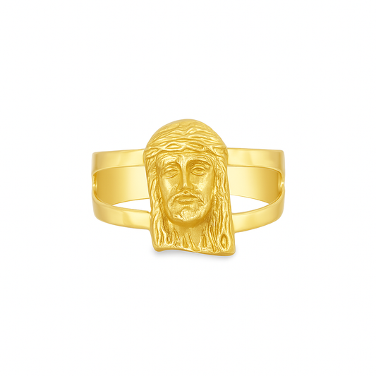 10K Yellow Gold Jesus Face Ring with Split Shank | Jewelry Palace