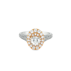 14K Rose and White Gold Round Cut Diamond Halo Engagement Ring 1.25 ctw | Elegant Bridal Jewelry – Jewelry Palace Lithonia GA