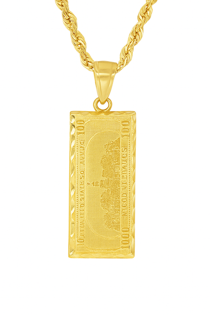 10K Yellow Gold $100 Money Bar Pendant Necklace Set – Symbol of Wealth & Success | Jewelry Palace