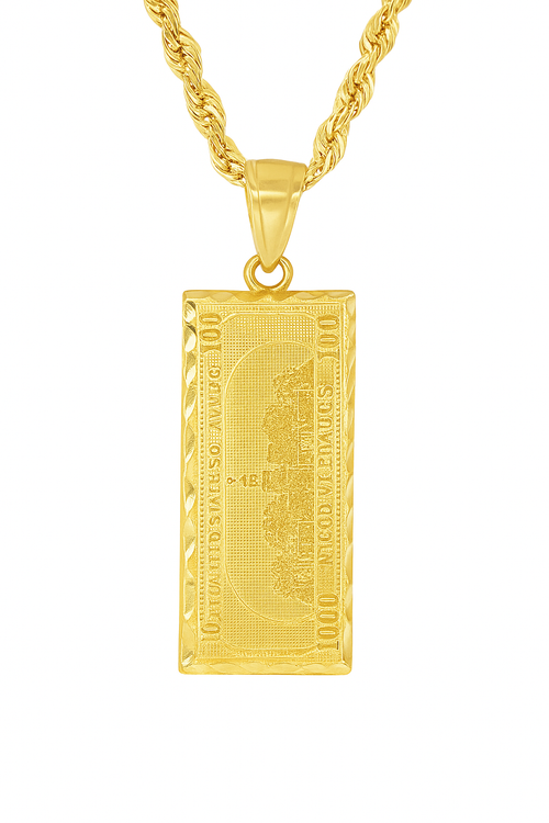 10K Yellow Gold $100 Money Bar Pendant Necklace Set – Symbol of Wealth & Success | Jewelry Palace