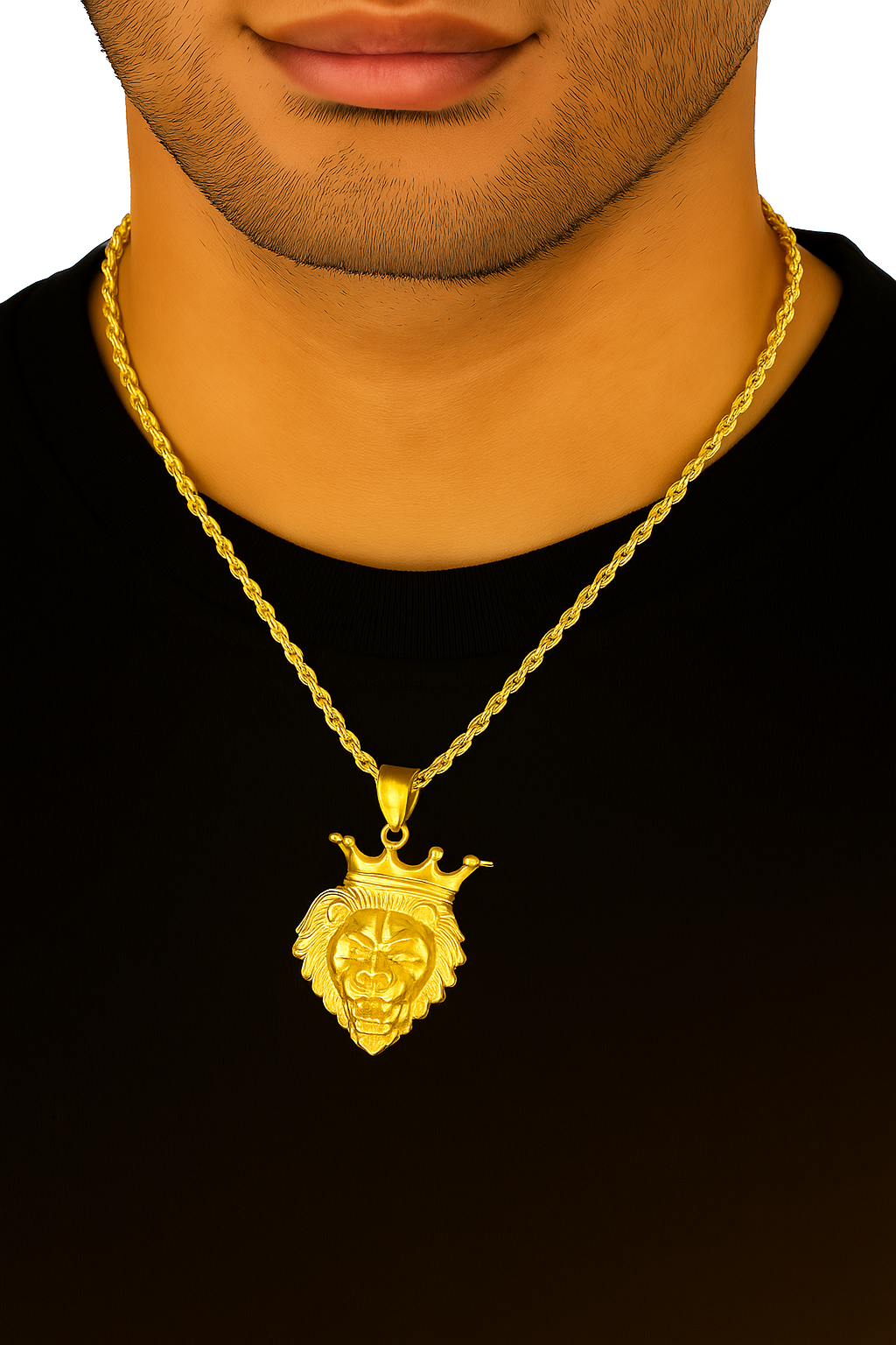 10K Yellow Gold Crowned Lion Head Pendant Necklace Set – King of the Jungle Design | Jewelry Palace