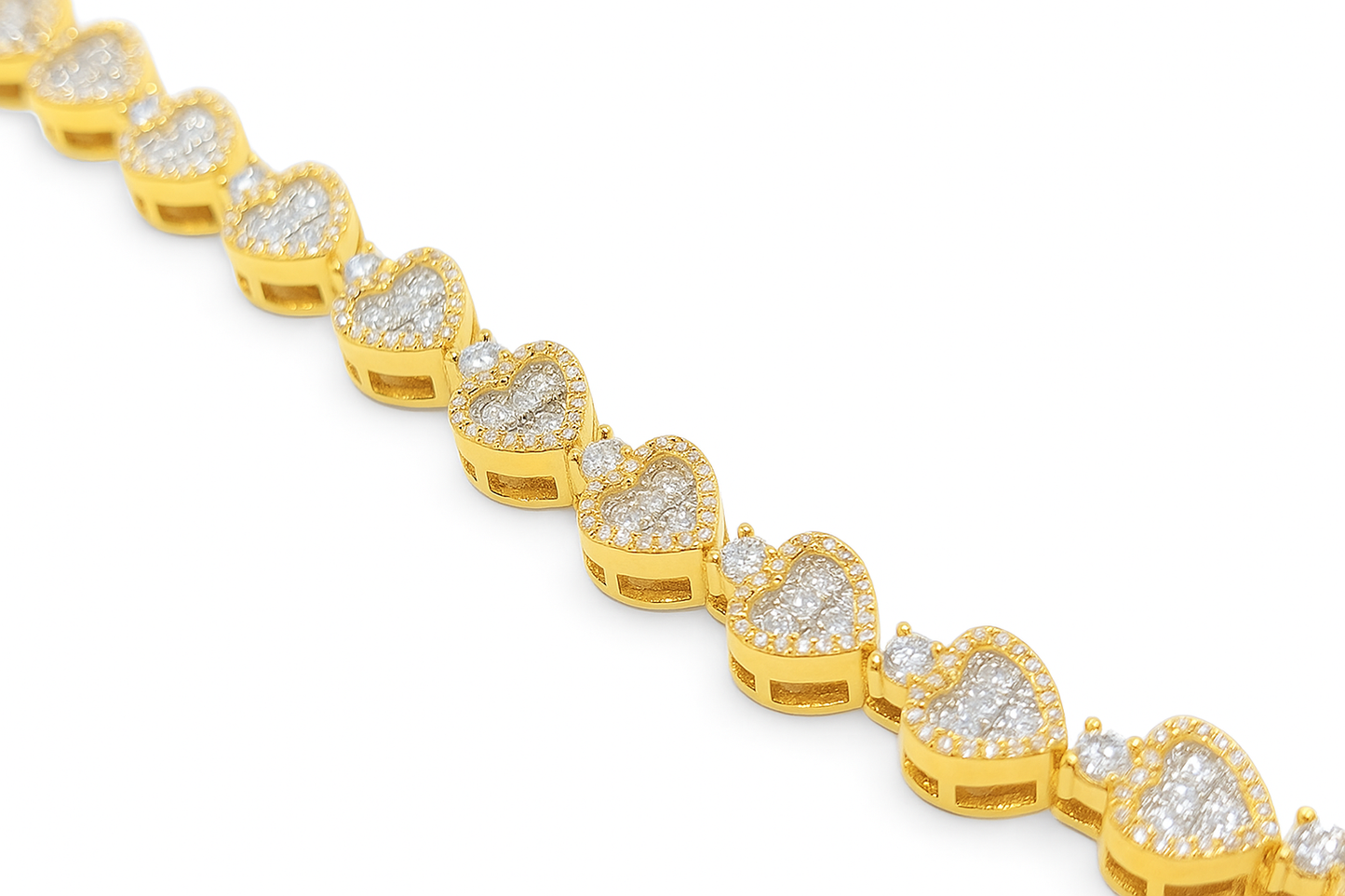 10K Yellow Gold Women’s Diamond Heart Link Bracelet 1.50 ctw – Romantic 7" Design | Jewelry Palace
