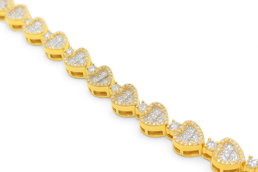 10K Yellow Gold Women’s Diamond Heart Link Bracelet 1.50 ctw – Romantic 7" Design | Jewelry Palace