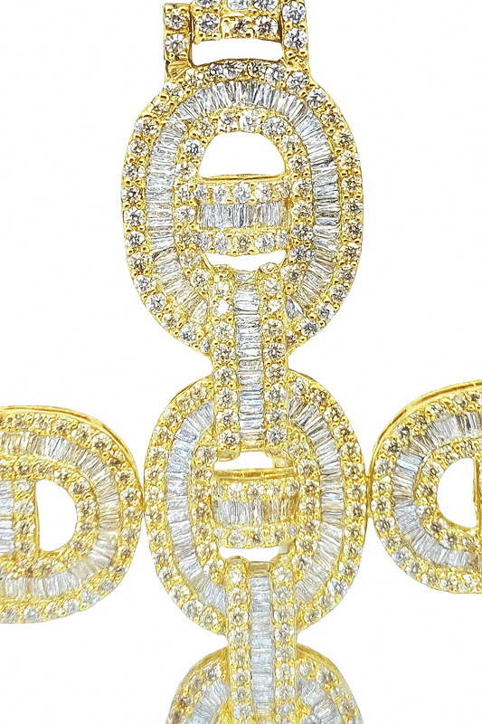 10K Yellow Gold Oval Diamond Cross Pendant 5.0 ctw | Iced Out Statement Faith Necklace