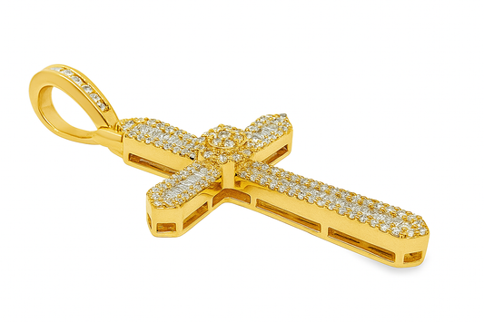 10K Yellow Gold Baguette Layered Diamond Cross Pendant 1.80 ctw – Luxury Gold Faith Pendant | Jewelry Palace Lithonia, GA