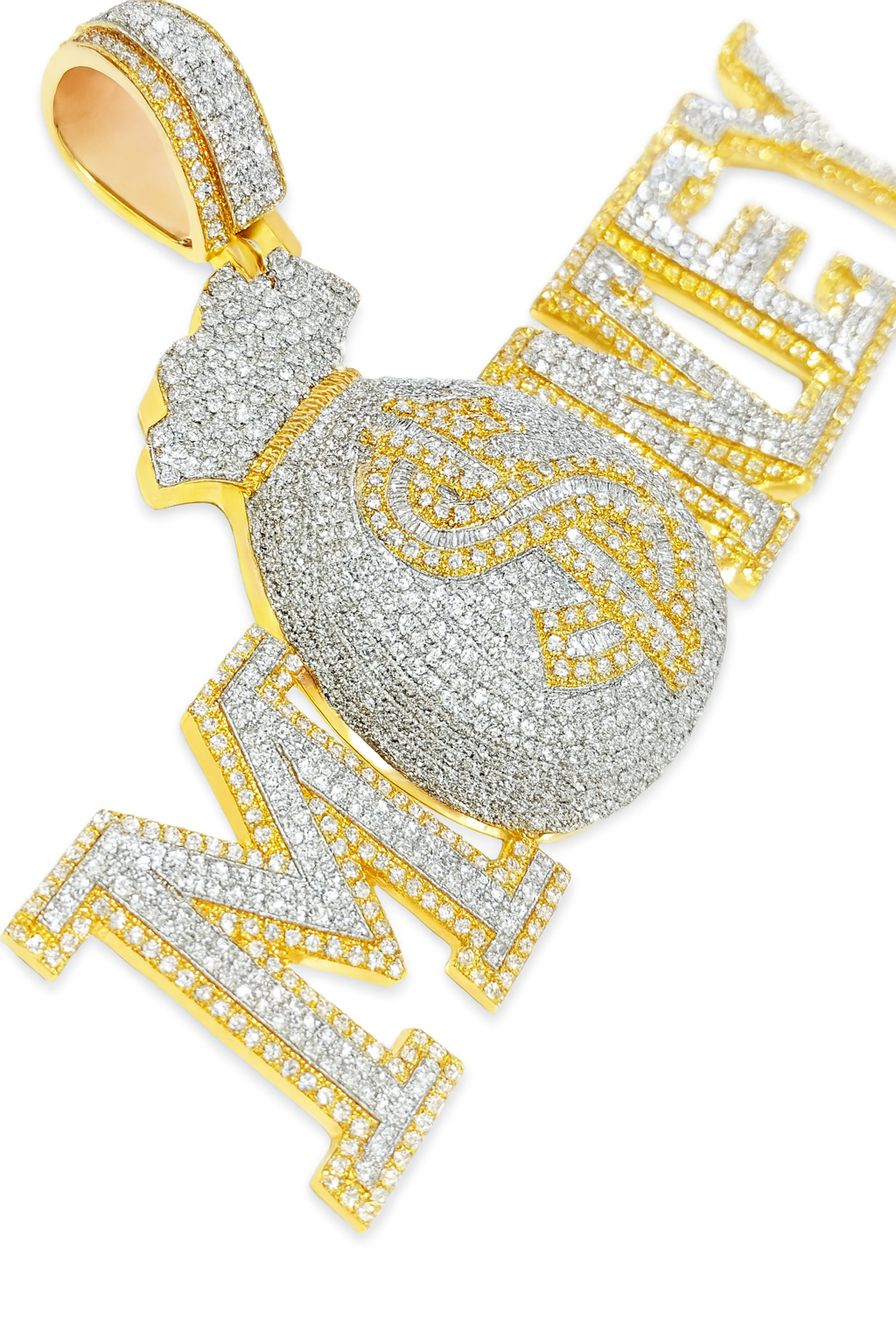 10K Yellow Gold Diamond Paved “Money” Pendant 4.15 ctw