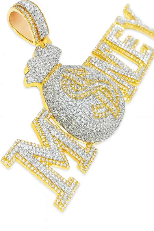 10K Yellow Gold Diamond Paved “Money” Pendant 4.15 ctw