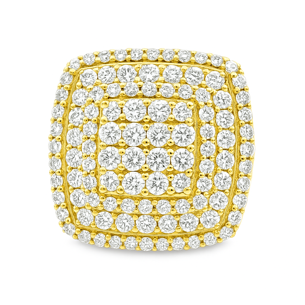 14K Yellow Gold Diamond Cushion Cluster Ring 5.10 ctw – Luxury Men’s Statement Ring | Jewelry Palace Lithonia, GA