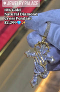10k gold natural diamond pray hand cross