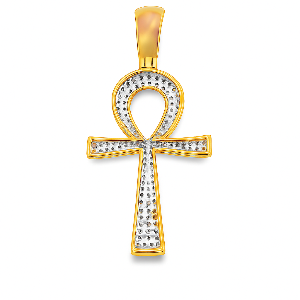 10K Yellow Gold Diamond Ankh Pendant 0.50 ctw | Symbol of Eternal Life