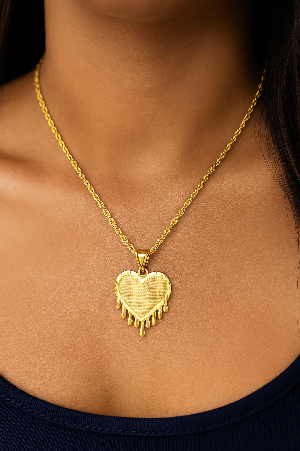 10K Yellow Gold Dripping Heart Pendant Necklace Set – Trendy & Bold Design | Jewelry Palace