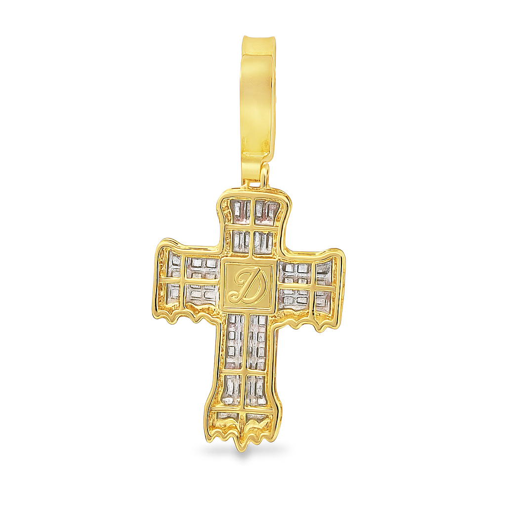 10K Yellow Gold Diamond Cross Pendant with Round Brilliant Cut Diamonds 1.35 ctw