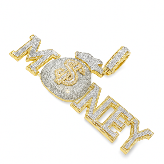 10K Yellow Gold Diamond Paved “Money” Pendant 4.15 ctw