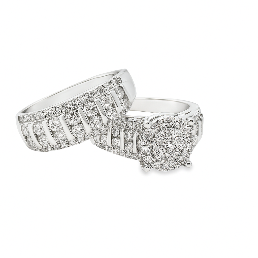 14K White Gold Diamond Trio Ring Set 3.33 ctw